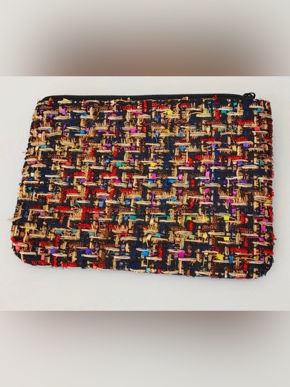 Nordstrom Makeup Bag Travel Cosmetic Pouch Purse Clutch Zipper, Black Tweed